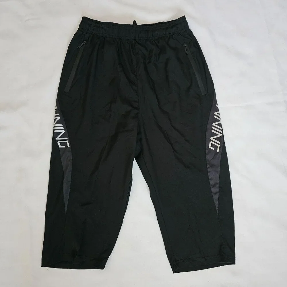 Men's Black Quick Dry Zippered Pockets Cropped Running Jogging Pants Size Small - Picture 3 of 12